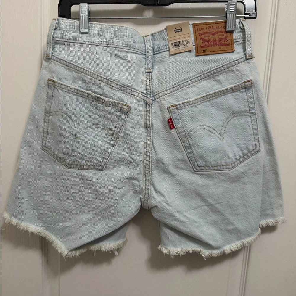 Levi's 501 Light Wash Distressed Denim Shorts - Picture 2 of 3